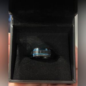 Men's Wedding Band Black/ Blue lon-Plated Stainless Steel 8mm, Size 10.5, NIB